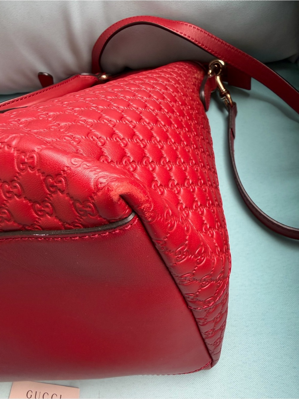 Gucci Embossed Red Leather Shoulder Bag - Picture 14 of 16